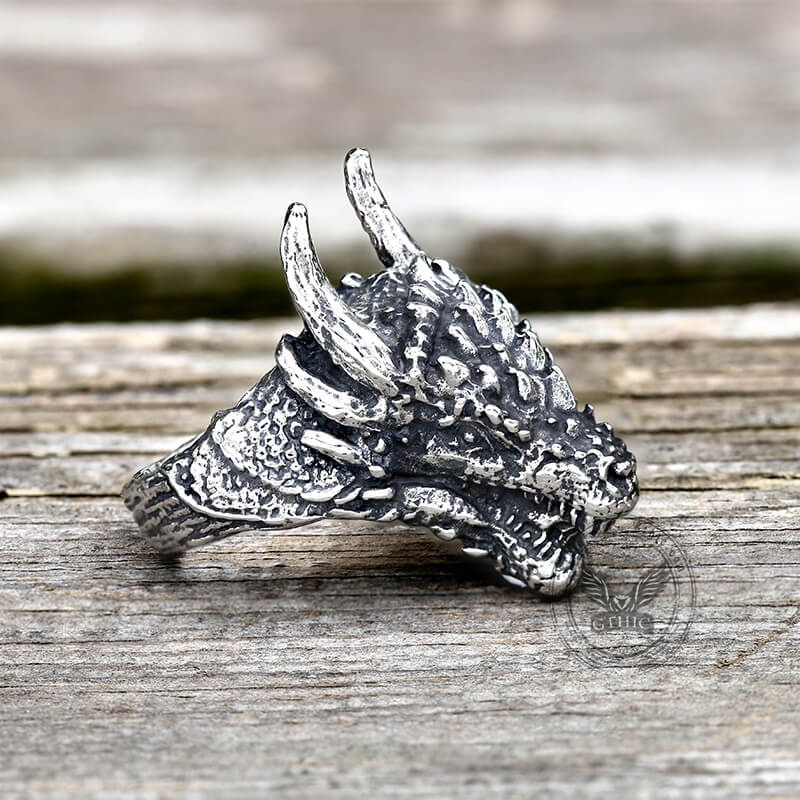 Domineering Dragon Head Stainless Steel Ring | Gthic.com