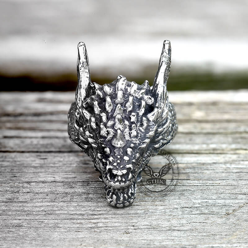 Domineering Dragon Head Stainless Steel Ring | Gthic.com