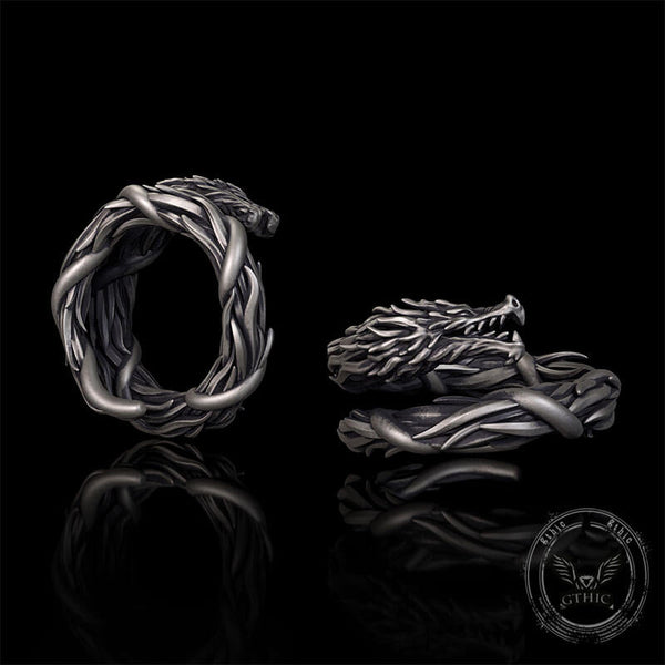 Domineering Hovering Dragon Sterling Silver Ring 02 | Gthic.com