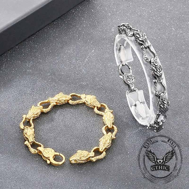 Domineering Wolf Head Stainless Steel Bracelet | Gthic.com