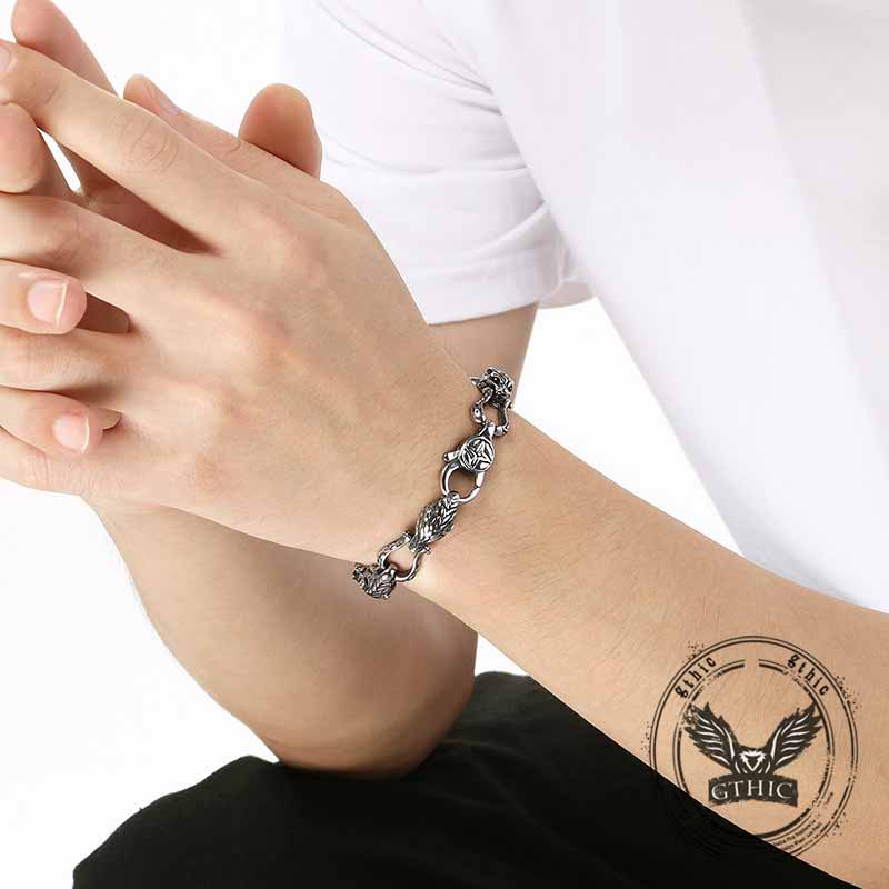Domineering Wolf Head Stainless Steel Bracelet | Gthic.com