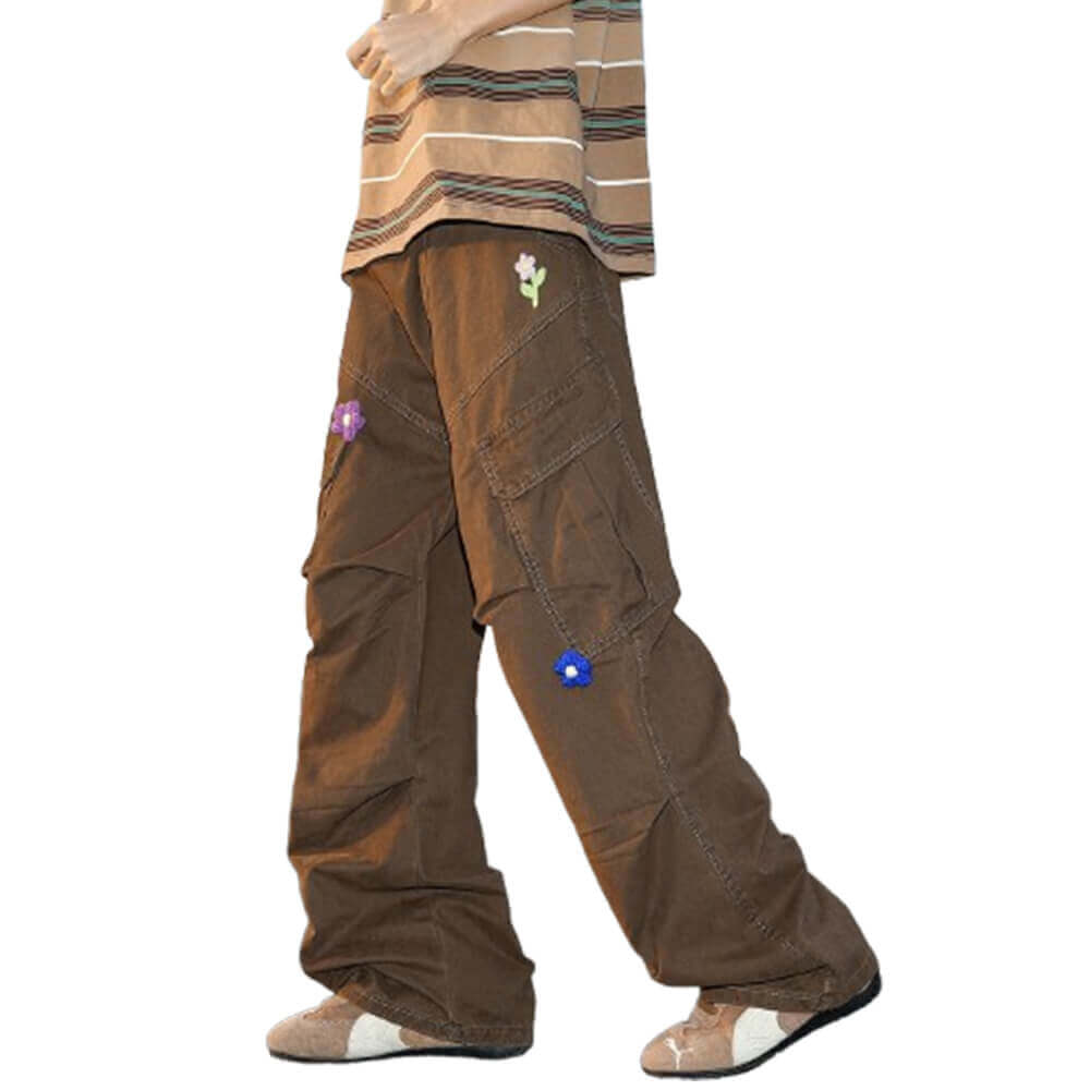 Dopamine Plush Floral Large Pocket Wide Leg Pants | Gthic.com