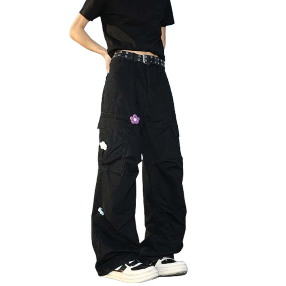 Dopamine Plush Floral Large Pocket Wide Leg Pants | Gthic.com