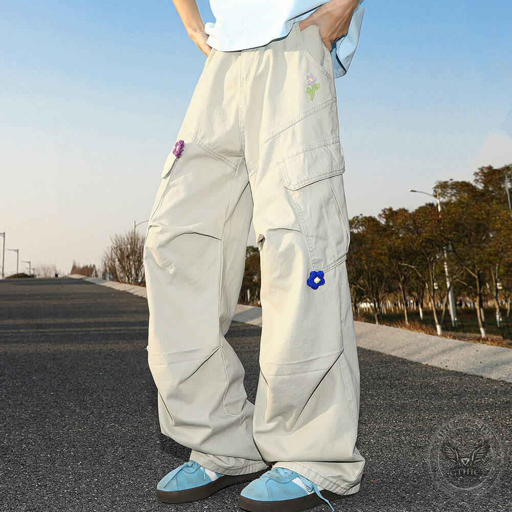 Dopamine Plush Floral Large Pocket Wide Leg Pants | Gthic.com