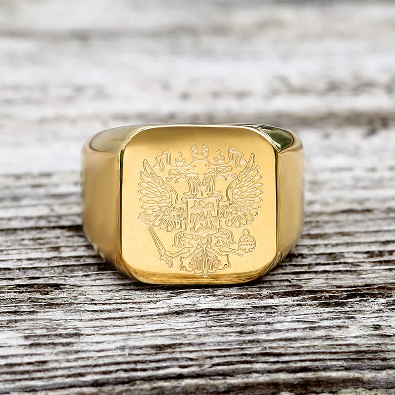 Double-Headed Eagle Stainless Steel Coat of Arms Ring | Gthic.com