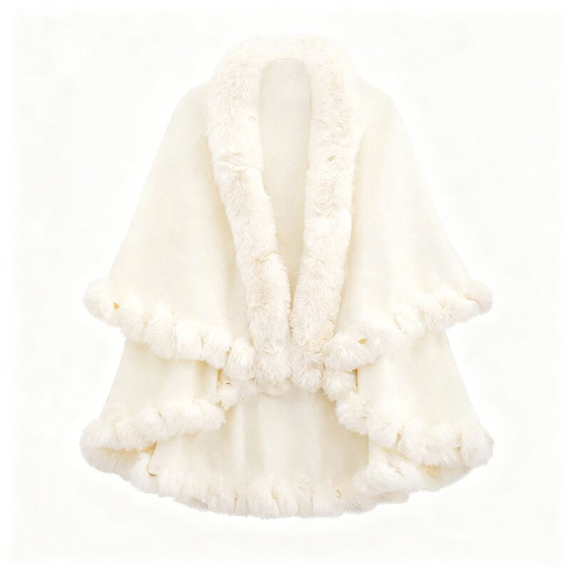 Double-Layered Faux Cashmere Cape Shawl