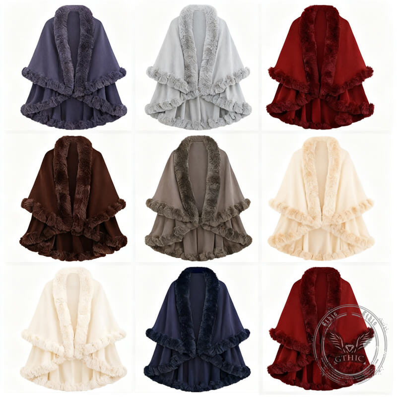 Double-Layered Faux Cashmere Cape Shawl | Gthic.com