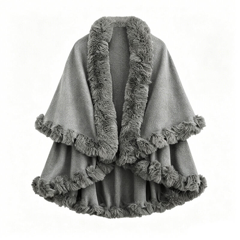 Double-Layered Faux Cashmere Cape Shawl