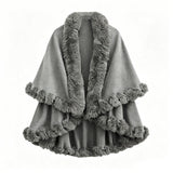 Double-Layered Faux Cashmere Cape Shawl