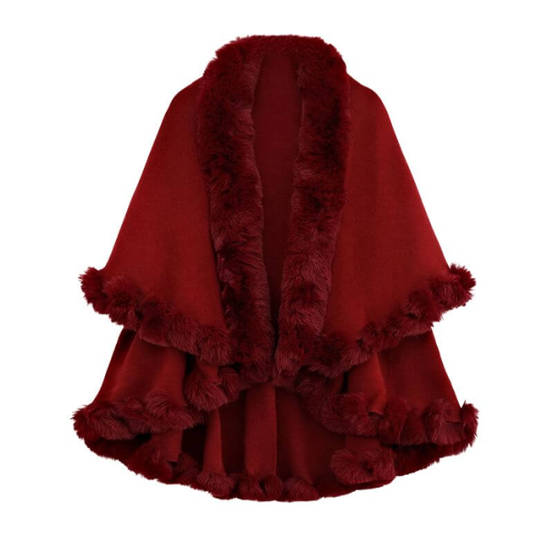 Double-Layered Faux Cashmere Cape Shawl