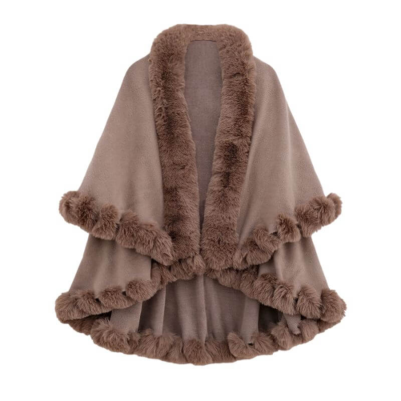 Double-Layered Faux Cashmere Cape Shawl