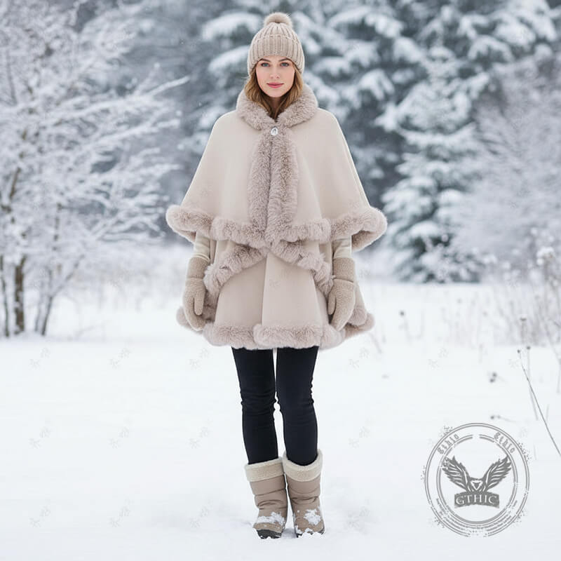 Double-Layered Faux Cashmere Cape Shawl | Gthic.com