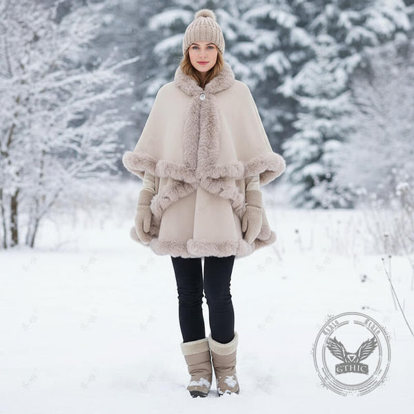 Double-Layered Faux Cashmere Cape Shawl | Gthic.com