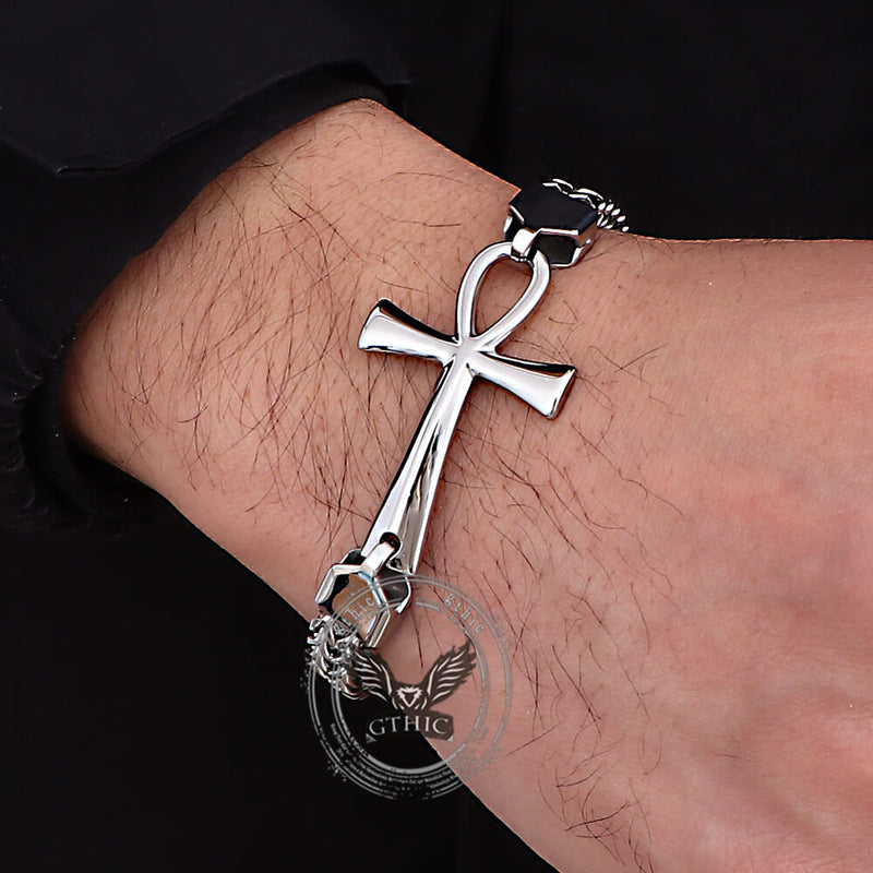Double-Row Chain Ankh Cross Stainless Steel Bracelet – GTHIC