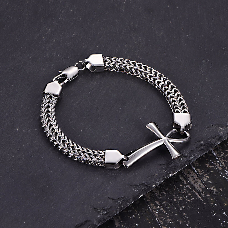Double-Row Chain Ankh Cross Stainless Steel Bracelet – GTHIC