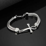 Double-Row Chain Ankh Cross Stainless Steel Bracelet