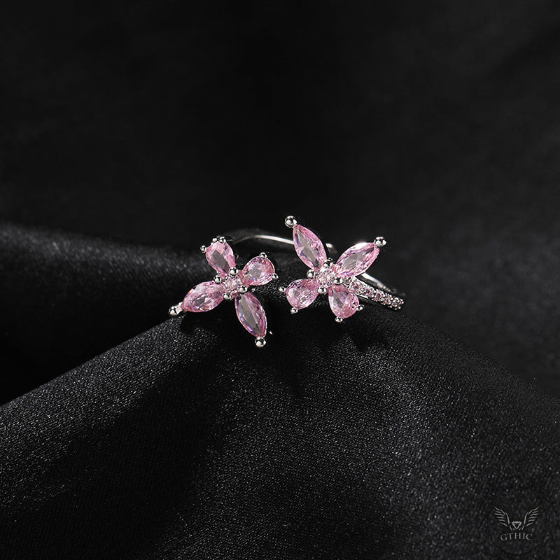 Double Butterfly Zircon Brass Open Ring | Gthic.com