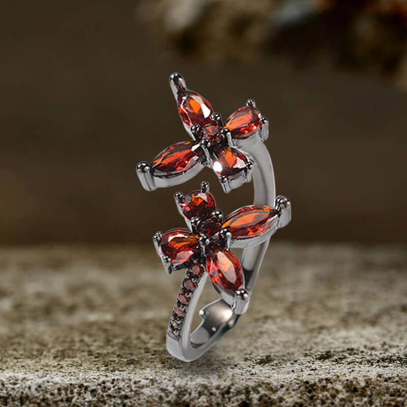 Double Butterfly Zircon Brass Open Ring | Gthic.com