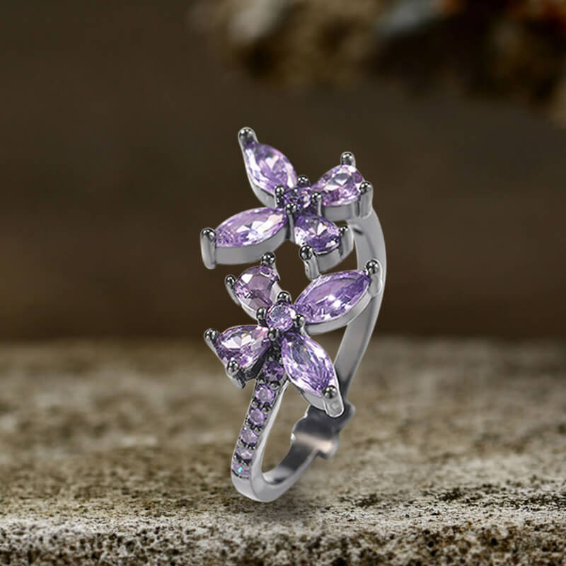 Double Butterfly Zircon Brass Open Ring | Gthic.com