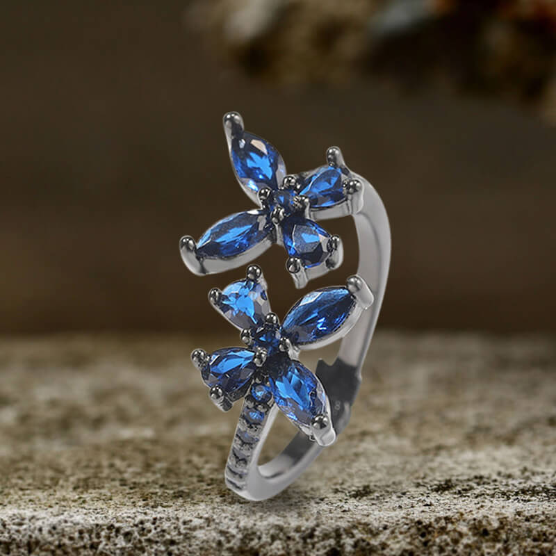 Double Butterfly Zircon Brass Open Ring | Gthic.com