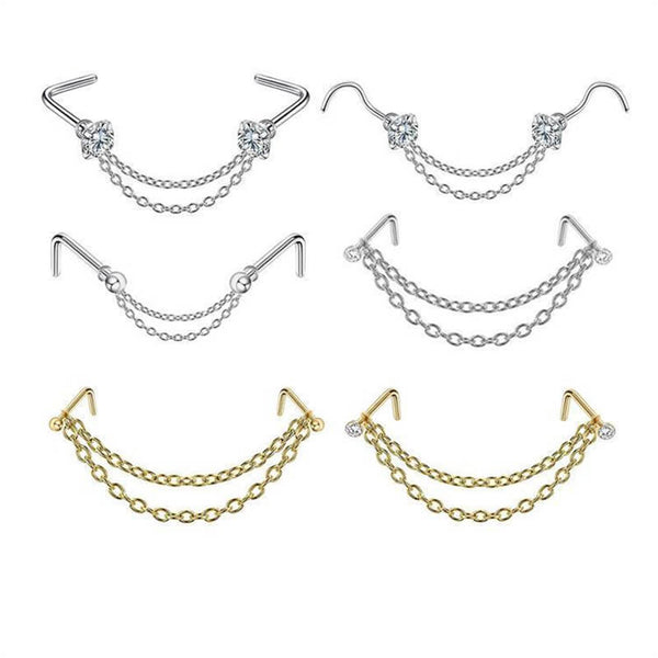 Double Chain Stainless Steel Nose Ring 01 | Gthic.com