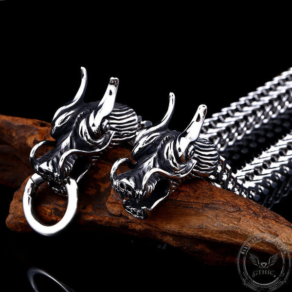 Double Chinese Dragon Stainless Steel Bracelet | Gthic.com