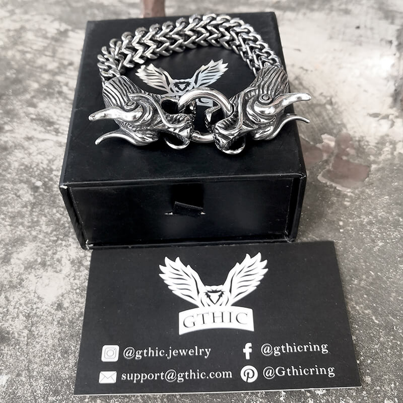 Double Chinese Dragon Stainless Steel Bracelet