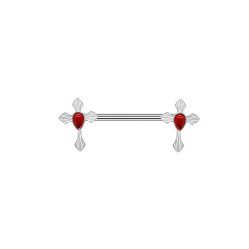 Double Cross Stainless Steel Nipple Ring Piercing | Gthic.com