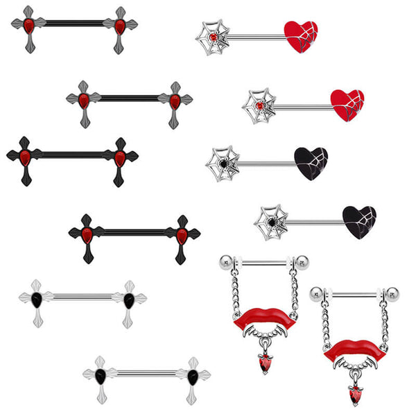Double Cross Stainless Steel Nipple Ring Piercing | Gthic.com