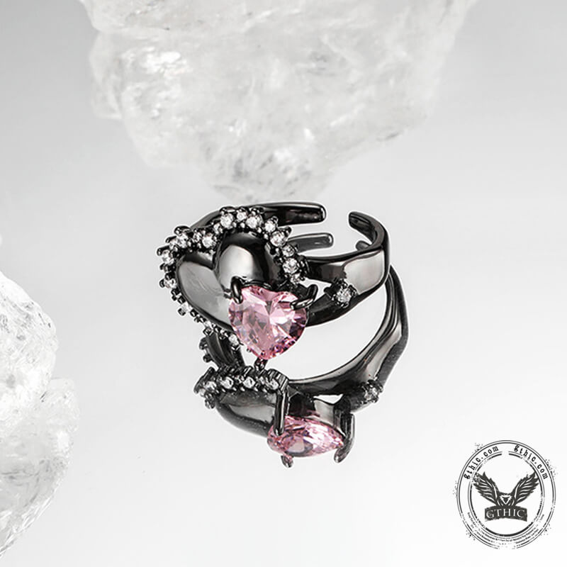 Double Hearts Alloy Open Ring | Gthic.com