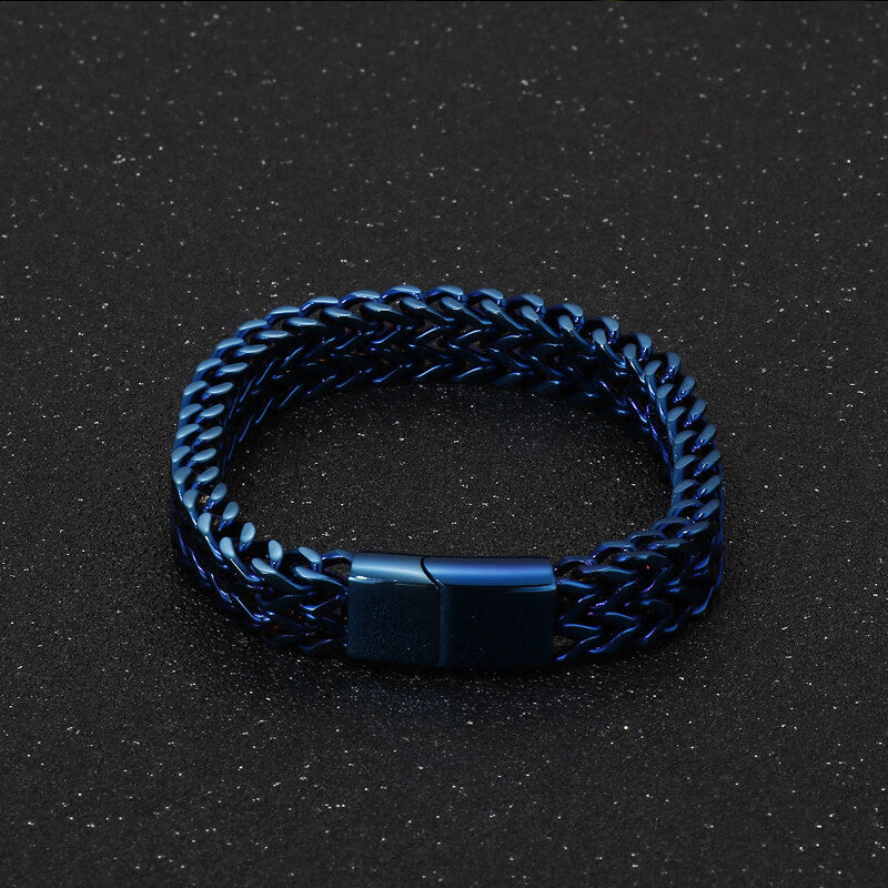 Double Layer Braided Keel Stainless Steel Bracelet 06 Blue | Gthic.com