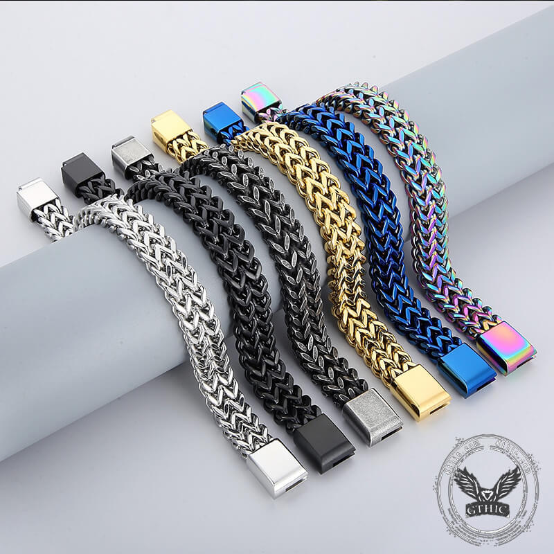 Men's Black Leather & Stainless Steel Bracelet - Double Layer Braided Infinity Charm