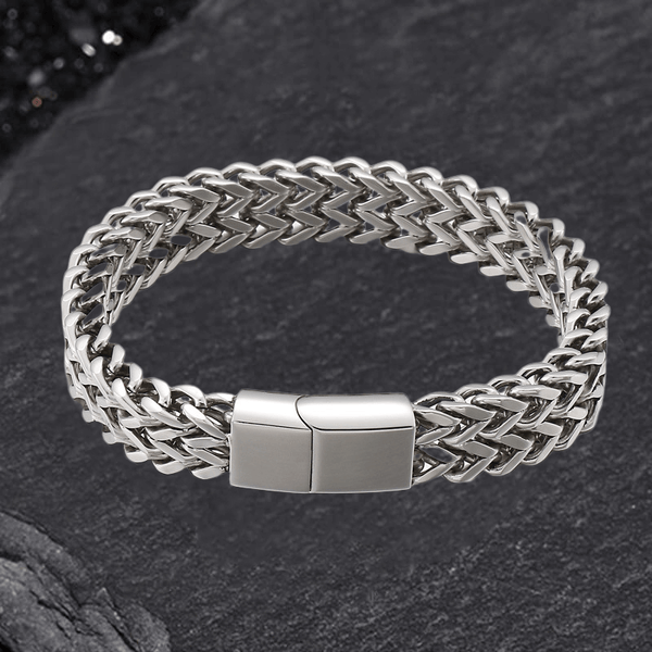 Double Layer Braided Keel Stainless Steel Bracelet 01 Silver | Gthic.com
