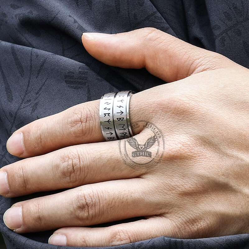 Double Layered Runes Stainless Steel Viking Ring – GTHIC