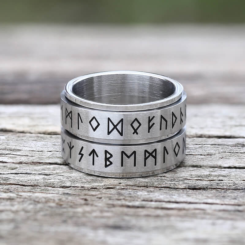 Double Layered Runes Stainless Steel Viking Ring | Gthic.com
