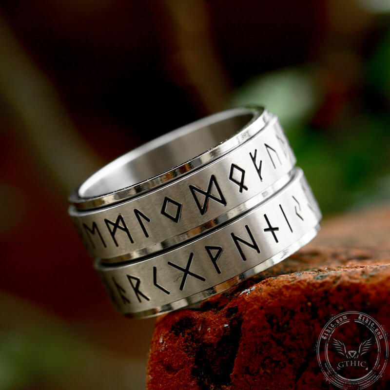 Double Layered Runes Stainless Steel Viking Ring | Gthic.com