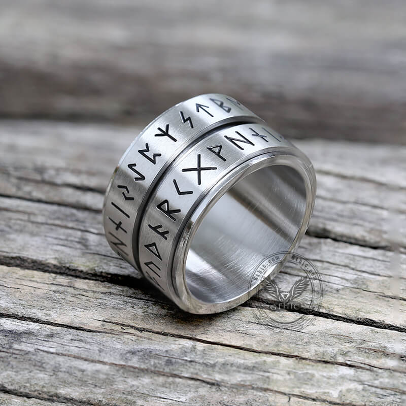 Double Layered Runes Stainless Steel Viking Ring | Gthic.com