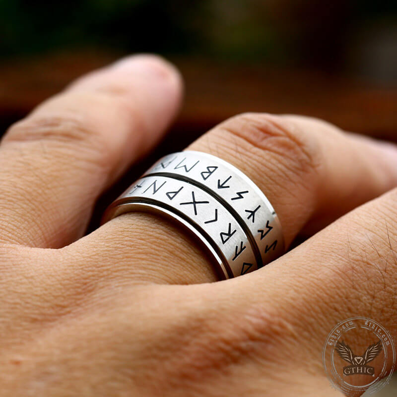 Double Layered Runes Stainless Steel Viking Ring – GTHIC