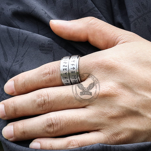 Double Layered Runes Stainless Steel Viking Ring