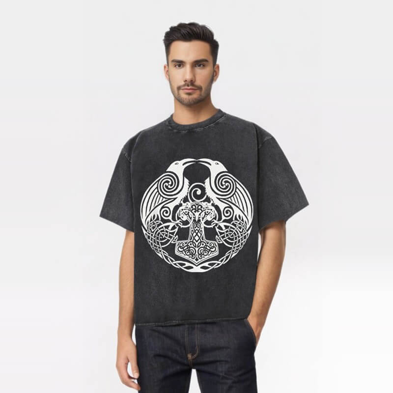 Double Ravens Celtic Knot Washed T-shirt