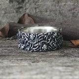 Double Skull Rose Vine Sterling Silver Ring