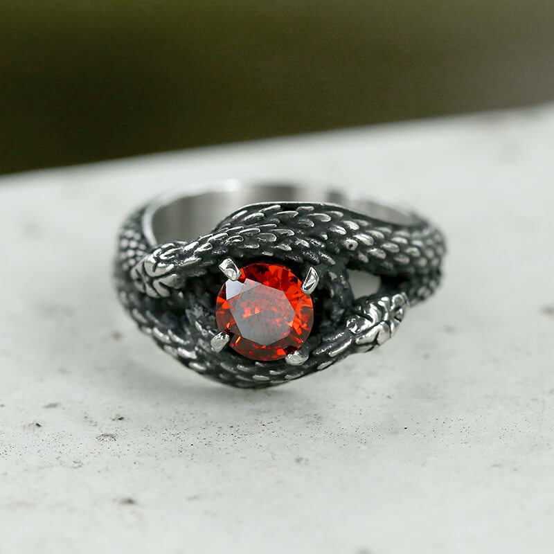 Double Snake Entwined Cz Stone Stainless Steel Ring | Gthic.com