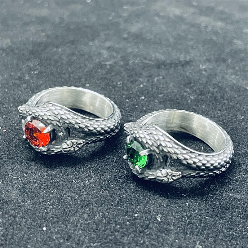 Double Snake Entwined Cz Stone Stainless Steel Ring