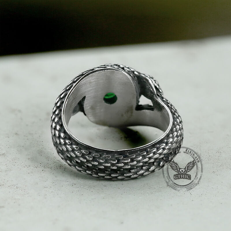 Anillo de acero inoxidable con piedra de circonita entrelazada con doble serpiente