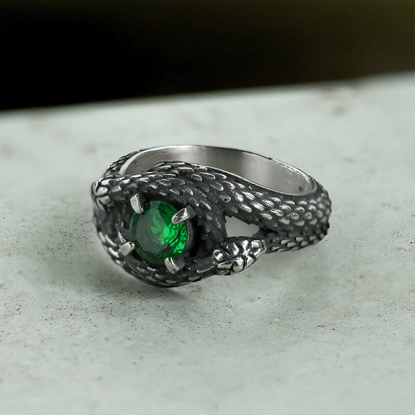Double Snake Entwined Cz Stone Stainless Steel Ring | Gthic.com