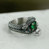 Double Snake Entwined Cz Stone Stainless Steel Ring