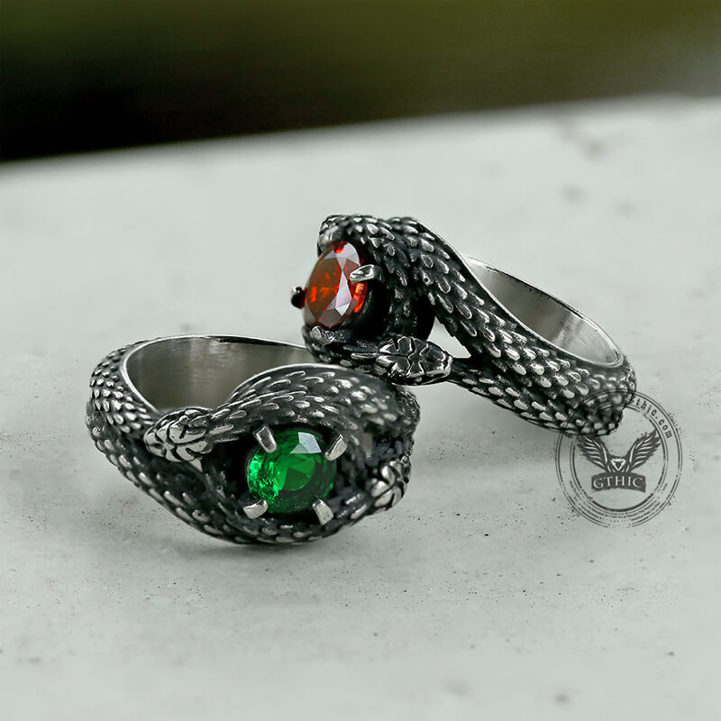 Double Snake Entwined Cz Stone Stainless Steel Ring | Gthic.com