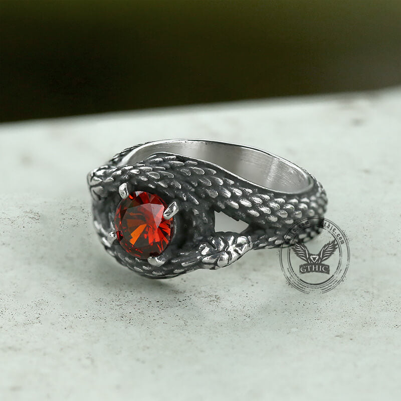 Double Snake Entwined Cz Stone Stainless Steel Ring | Gthic.com