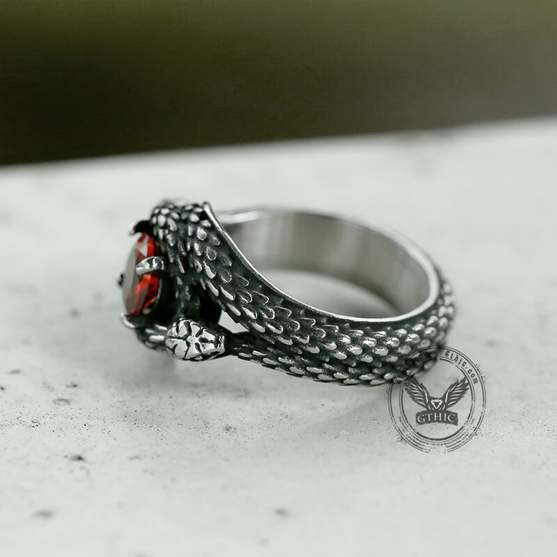 Anillo de acero inoxidable con piedra de circonita entrelazada con doble serpiente