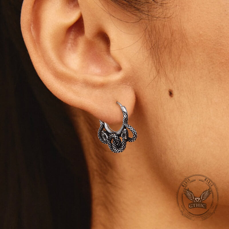Double Snake Wrapped Stainless Steel Earrings | Gthic.com